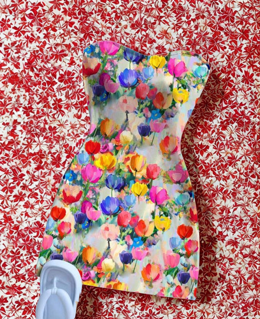 Vestido mini floral acuarela – Colorido y femenino
