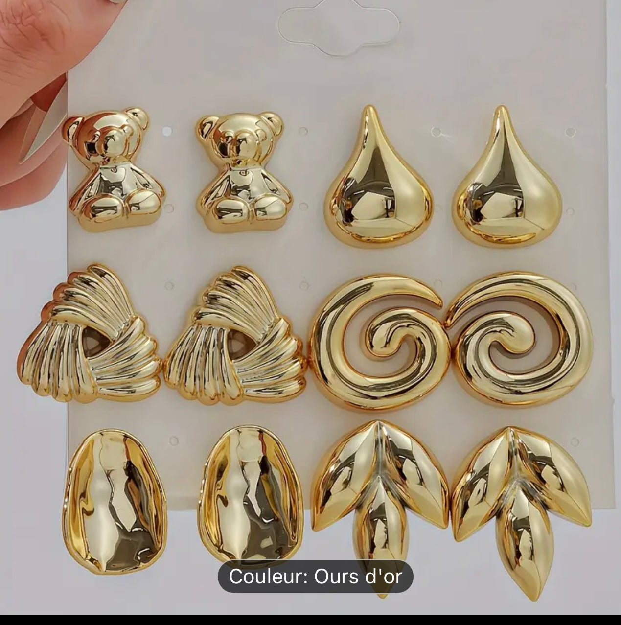 Set de 6 pares de pendientes dorados de resina – Varios diseños