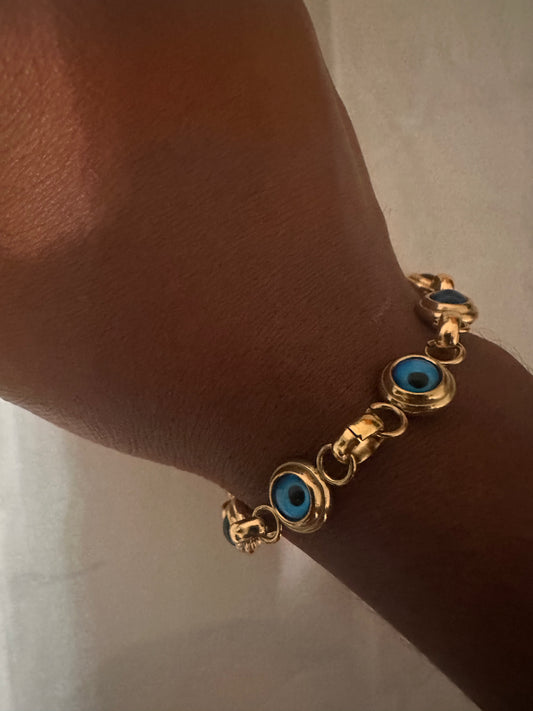 Pulsera Ojo Turco en Acero Inoxidable Bañado en Oro – Protección y Estilo