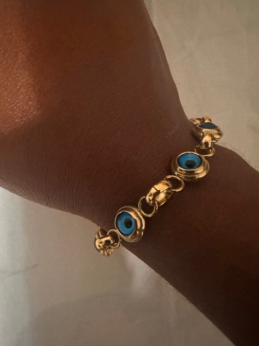 Pulsera Ojo Turco en Acero Inoxidable Bañado en Oro – Protección y Estilo