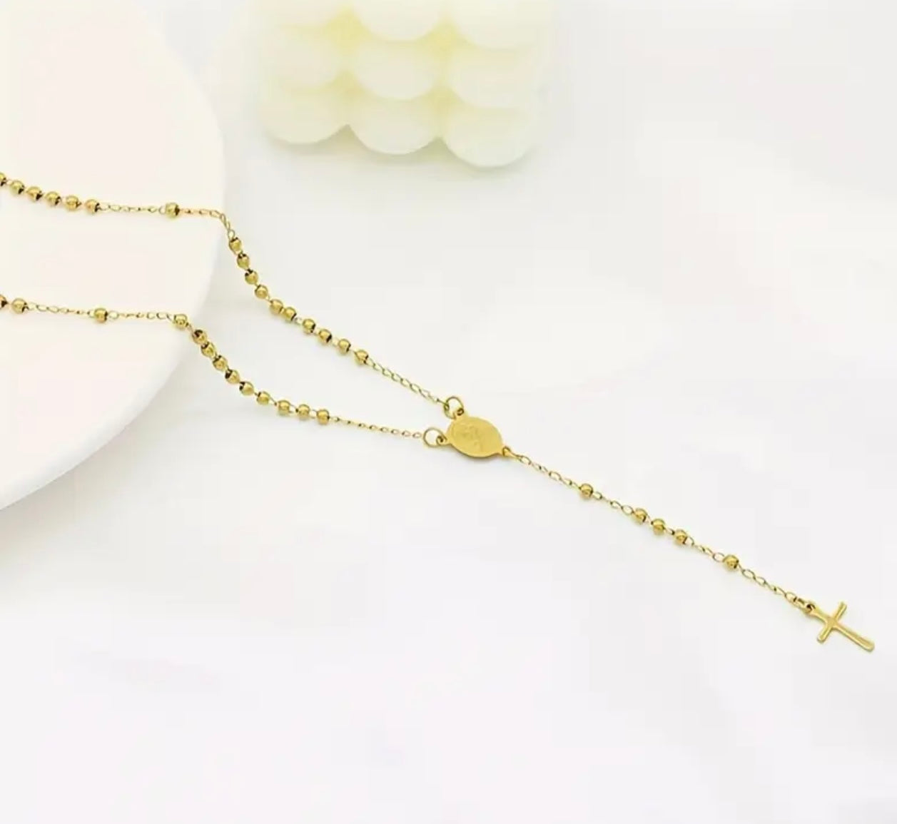 Collar Rosario Dorado en Acero Inoxidable – Plaqué Or 18K (Unisex)