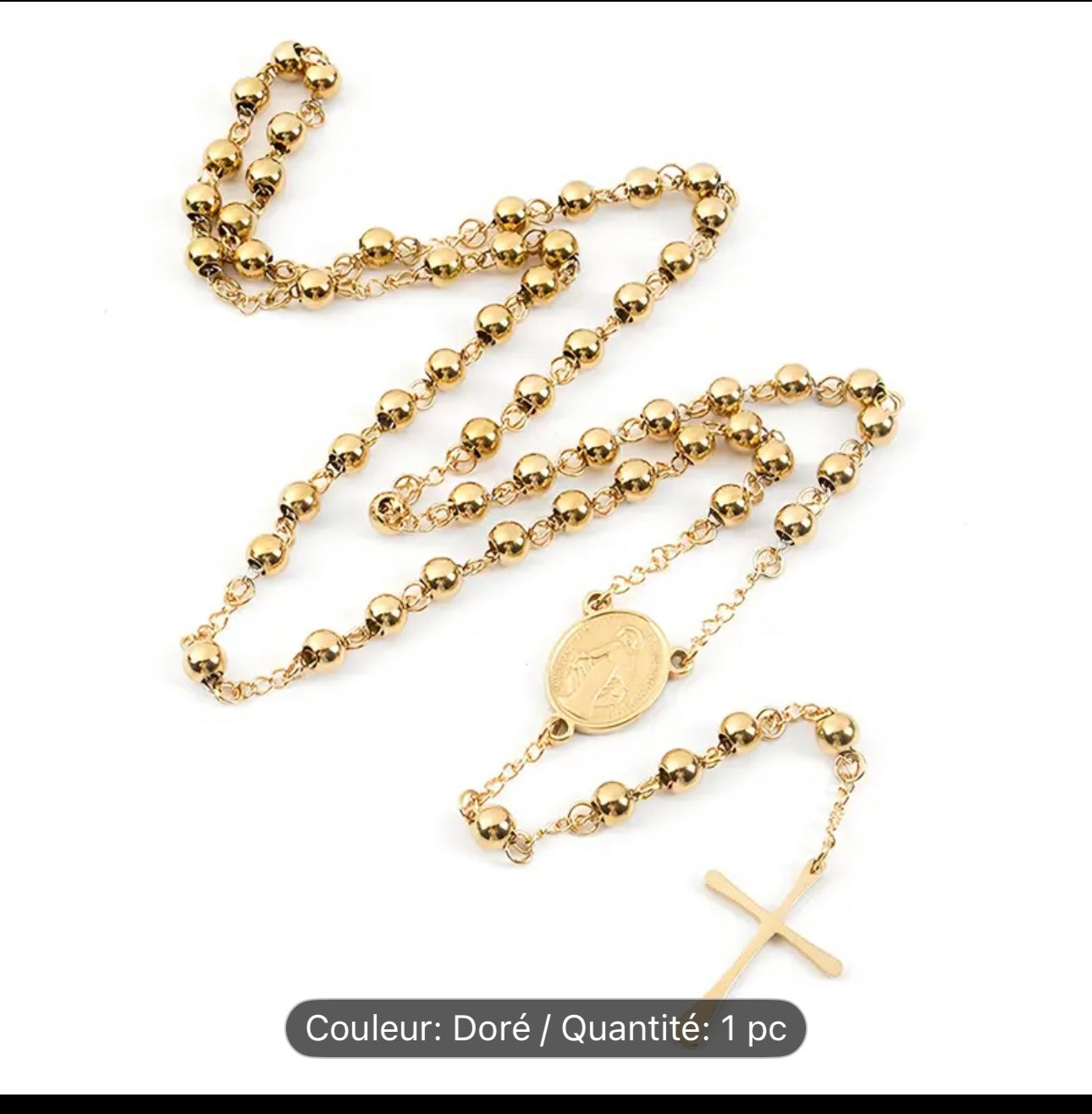 Collar Rosario Dorado en Acero Inoxidable – Plaqué Or 18K (Unisex)