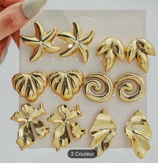 Set de 6 pares de pendientes dorados de resina – Varios diseños